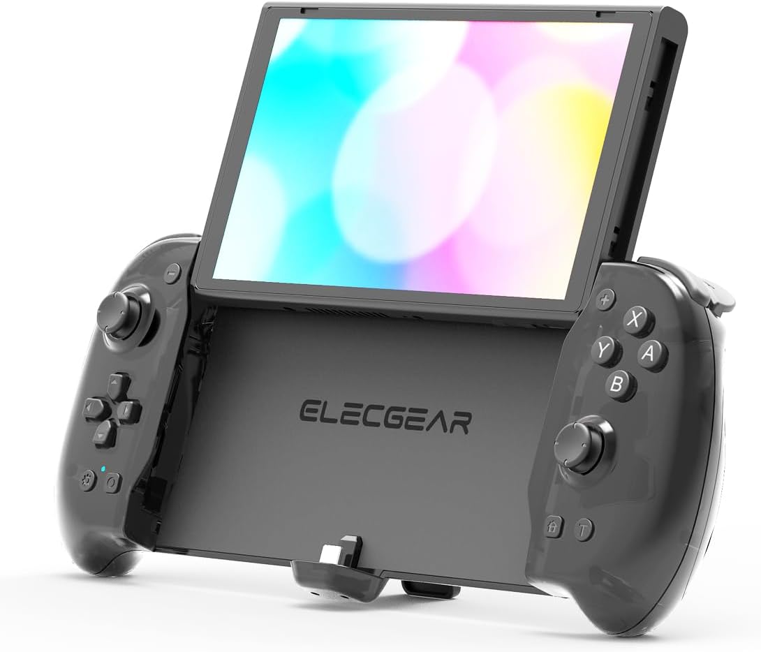 ElecGear Extended Grip Controller for Switch and OLED, Handheld Grip Controller with Left Right Joy Con Split Pad, Dual Motor and Motion Sensor, Turbo and Custom Button and Game Card Storage