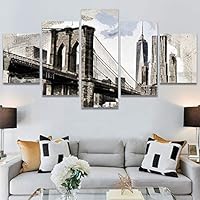 SIGNWIN 5 Panel Canvas Wall Art Modern Art Architecture & Maps Building Contemporary Expressive Multicolor Photography for Home Decorations Ready to Hang - 60