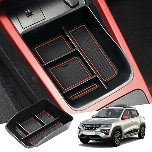 GAFAT Dacia Spring Electric 2022 2023 Boîte de Rangement pour Console Centrale, Dacia Spring 2022 Organisateur Plateau Boîte à Gants Bas de la Console Centrale, Accessoires Dacia Spring (Orange) Cover