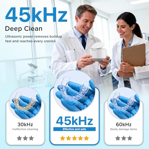 Image of Ultrasonic Retainer Cleaner Machine for Denture Mouth Guard Night Guard Aligner | 45kHz, 3 Smart Cleaning Modes, 6 Cleaning Tablets, 200ML Practical Capacity, Rechargeable, Cordless & Travel-Friendly