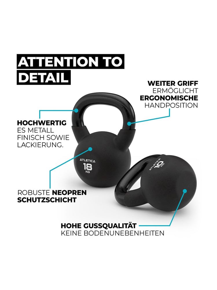ATLETICA Kettlebell | 4 kg-32 kg | Look & Feel di alta qualità | Doppio rivestimento in neoprene, dimensioni a scelta