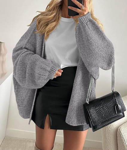 Image of PRETTYGARDEN Womens Oversized Cardigan Sweaters 2026 Fall Long Lantern Sleeve Knit Open Front Lightweight Sweater