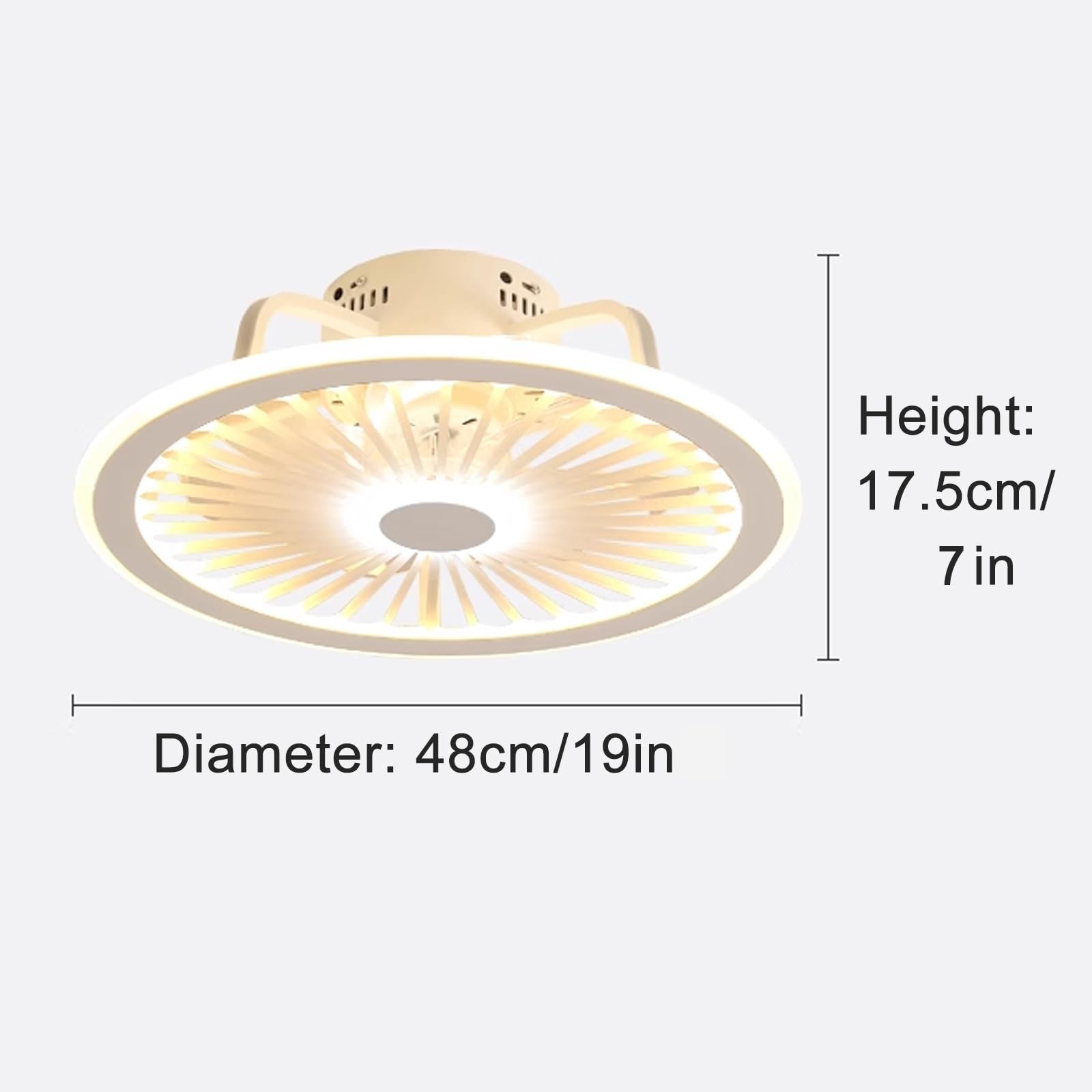Ventilador de Techo con Mando a Distancia, Moderno Ventilador de Techo Sin Aspas, Iluminación LED Inteligente Regulable, Ventilador de Techo Cerrado, para Sala de Estar, Dormitorio, Cocina(Bianco)