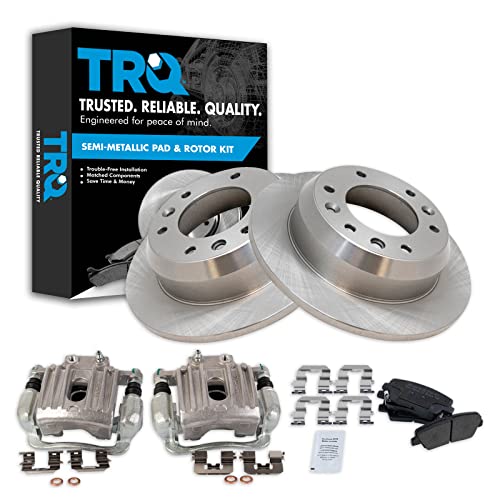 Image of TRQ Rear Brake Pad and Rotor Set Semi Metallic Solid Rotors Calipers Compatible with 2007-2008 Hyundai Entourage