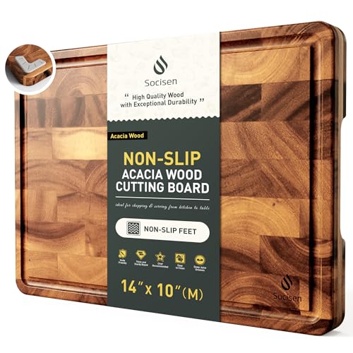 End Grain Acacia Wood Cutting Board with Non-slip Feet