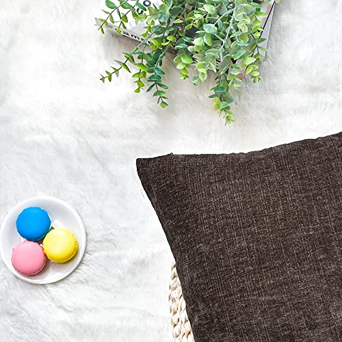 Image of CaliTime Pack of 2 Cozy Throw Pillow Covers Cases for Couch Sofa Home Decoration Solid Dyed Soft Chenille 12 X 12 Inches Coffee