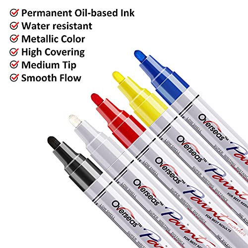 Overseas ACS001-5C02 Paint Marker Pens - 5 Colors Permanent Oil Based Paint Markers thumb #1