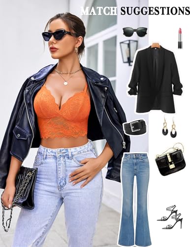 Image of Avidlove Lace Bralettes for Women V Neck Spaghetti Strap Bra Unpadded Tops Sexy Cami Crop Top Going Out Lingerie