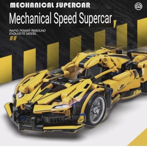 Image of 1:18 Scale Racing Pull-Back Supercar Building Blocks Set | Car Model Kit with Gold Sport Rims | DIY Construction Toy,Compatible with Major Bricks,Ideal Gift for Kids (1:18 Yellow Ferrari [422pcs])