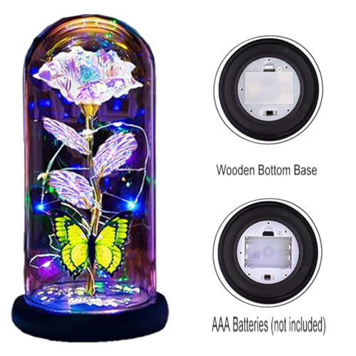 Image of Thrjia Mothers Day Roses Flowers Gifts for Mom Women Wife Her,Mother Day Rose Gifts for Mom Women,Light Up Rose in A Glass Dome Butterfly Birthday Presents Wife Grandma from Daughter Gold