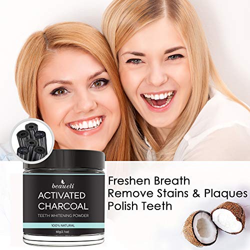 image for Beaueli Activated Charcoal Teeth Whitening Powder (2.1 Oz) Natural Bla