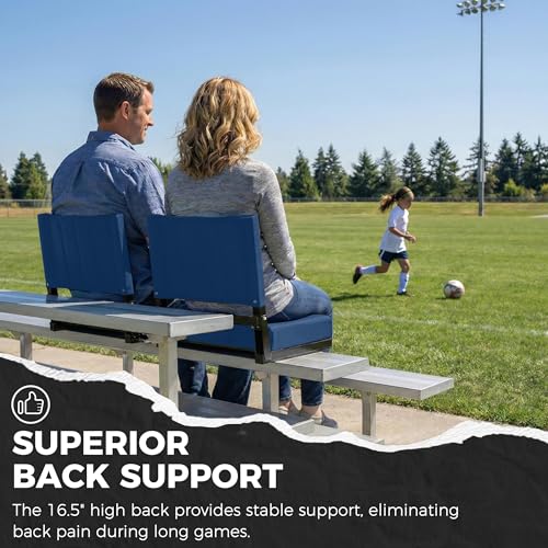Image of SPORT BEATS Stadium Seats with Back Support Bleacher Chairs with Back and Cushion Thick Padded Bleacher Seats Includes Shoulder Strap Navy Blue 2pcs Regular - 17 inch W x 12 inch D x 16.5 inch H