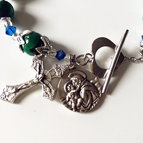 elegantmedical ROSARY UNDOUBTED Malachite BEADS BRACELET CROSS Sterling Silver flower Travel4
