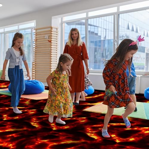 Image of Kochorie Lava Tablecloth Roll with Cutter Box 100 Ft X 54 Inch Frame Volcano Table Cover Disposable Hot Lava Plastic Party Supplies for Volcano Dinosaur Theme Party Halloween Game Decorations