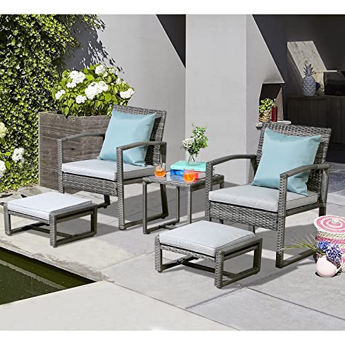 Patiorama 5 Piece Outdoor Patio Wicker Furniture Set, All Weather