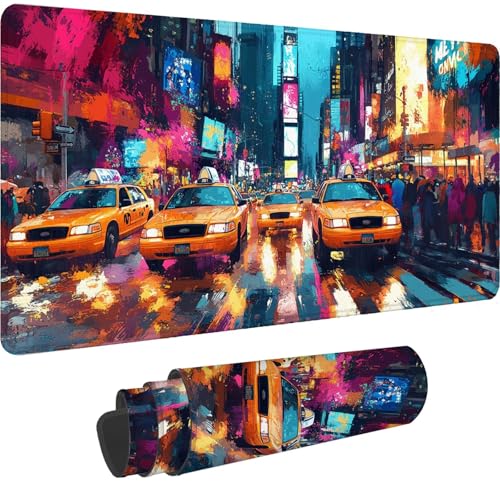 Grand tapis de souris gaming décor urbain New York pour espace de travail