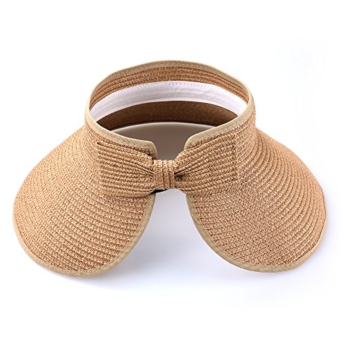 Aerusi Women's Bow Tie Straw Visor Summer Sun Hat Tan #TOP5