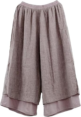 Minibee Women's Wide Leg Pants Loose Layer Capris Palazzo Elastic Waist Trousers