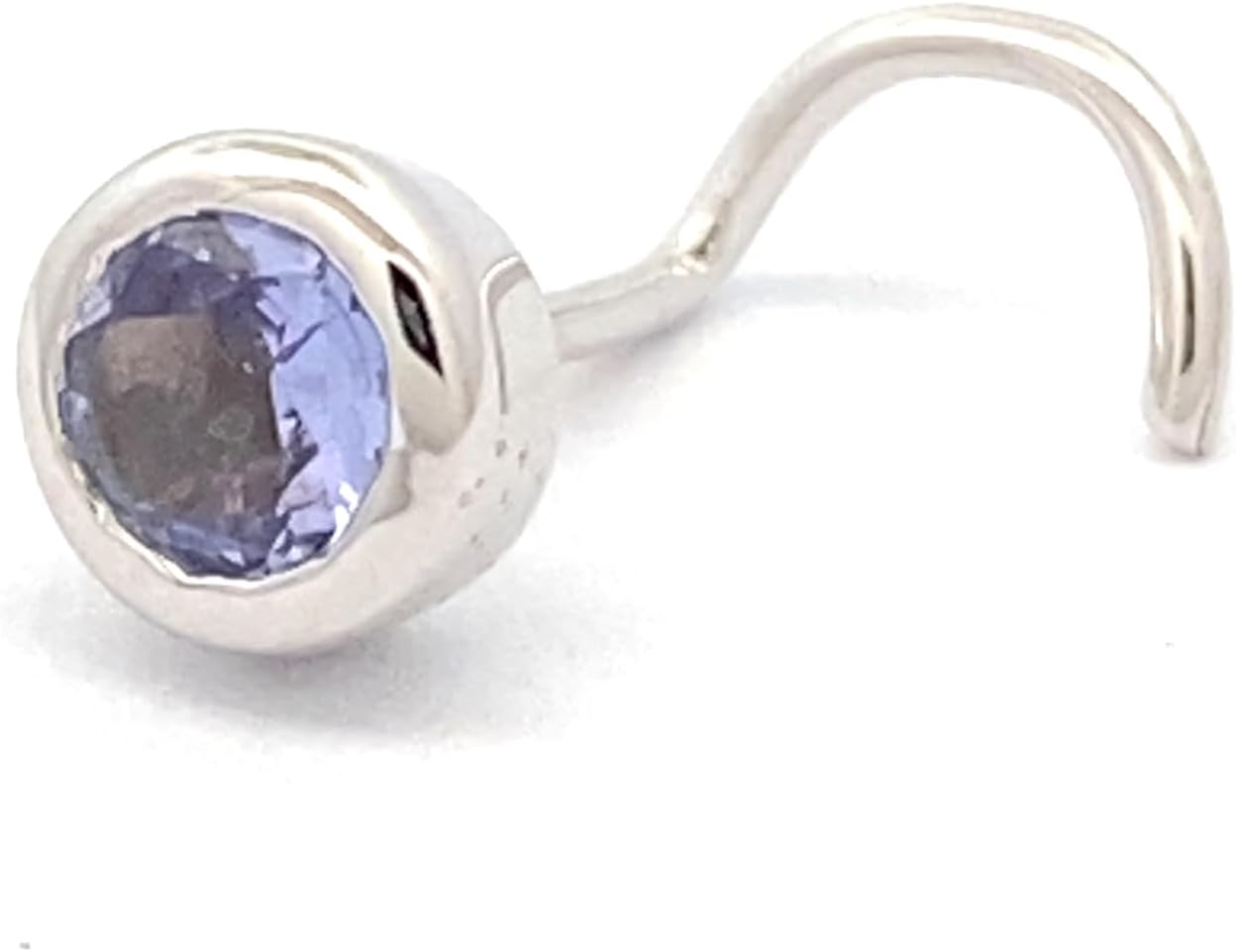 Demira Jewels 3.5MM Tanzanite Studded Bezel Set Nosepin in 14K White Gold and Twist Back.