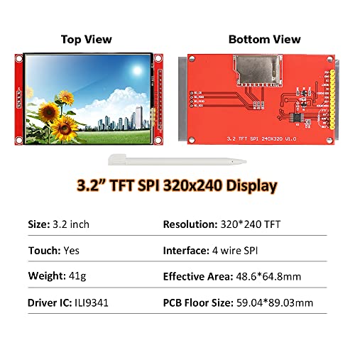 Image of Hosyond 3.2 Inches TFT LCD Touch Screen Shield Display Module 320x240 SPI Serial ILI9341 with Touch Pen Compatible with Arduino R3 /Mega2560 Development Board