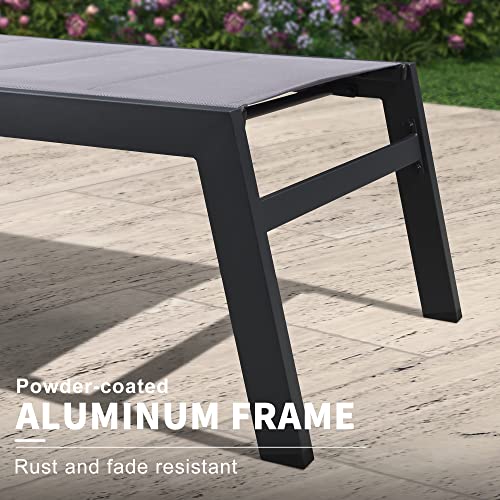 Purple Leaf Outdoor Chaise Lounge 2 Pieces Aluminum Patio Lounge Chair With Side Table And Wheels All Weather Outdoor Reclining Chair For Patio Pool Beach Sunbathing Chair, Light Grey #TOP5