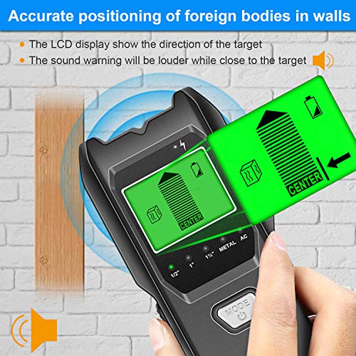 Stud Finder 5 in 1 Multi-function Upgraded Smart Stud Sensor, Wall Scanner with Battery for the Center & Edge of Metal, Studs and AC Wire, Pipe Detector for Walls