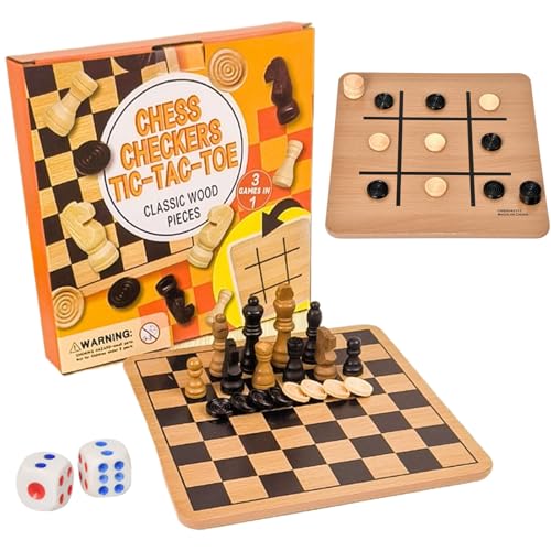 Zibeem Juego de de Madera | Juego de Damas de | Juego Divertido, Tablero de Madera de Doble Cara para Jugar al Aire Libre en Familia para Disfrutar de Viajes en casa
