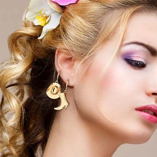 12 Pairs Beaded Cowboy Earrings for Women Pendant Rhinestone Enamel Boot Hat Drop Dangle Earrings4