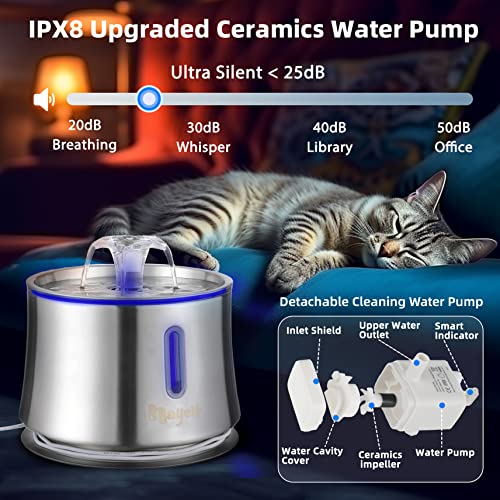 Cat Water Fountain, Nayelf Cat Fountain Stainless Steel 2.5L/84Oz, Cat Waterer Fountain With 3Pcs Filters Automatic Pet Water Fountain For Cats Inside Dog Water Dispenser Smart Power-Of With Indicator #TOP4