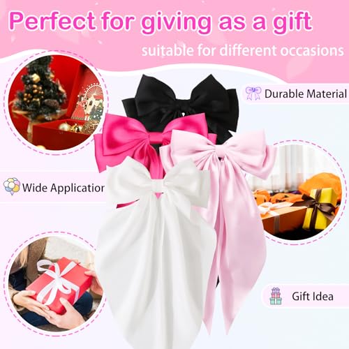 Lazos grandes para cabello con clip metálico, 4 piezas miniatura 4