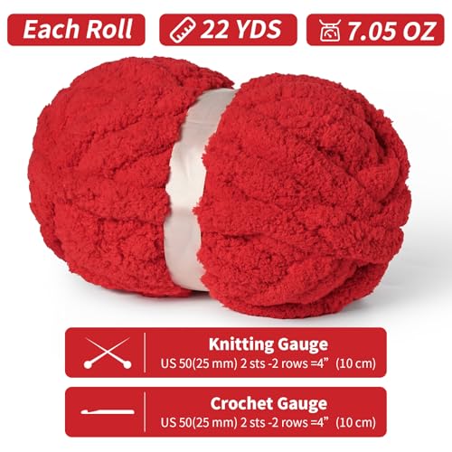 Image of 10 Pack of Jumbo Chunky Yarn for Hand Knitting,10# Super Bulky-Fluffy Chenille Yarn, 220 yds /70.5 oz Soft Thick Yarn for Crocheting Chunky Knit Throw Blankets.(Red)