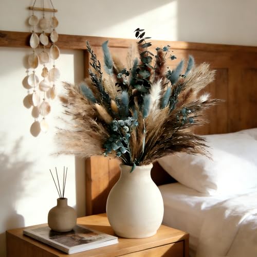 Ramo de flores secas azul con pasto pampas y eucalipto miniatura 5