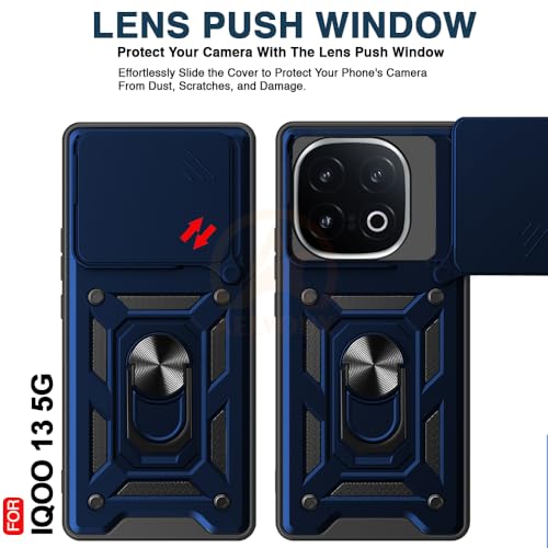 Image of Armor Bumper Back Cover Case for IQOO 13 5G Rotating Camera Cover, Ring Holder & Kickstand | Heavy Duty & 360 Degree Protection IQOO 13 5G Back Cover (Blue)