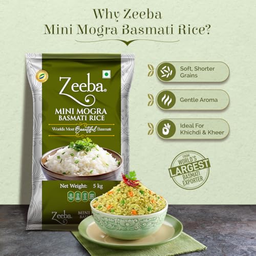 Image of Zeeba Mini Mogra Basmati Rice 5 Kg, Ideal for Khichdi, Kheer & Daily Meals (Cooked length upto 11mm*)