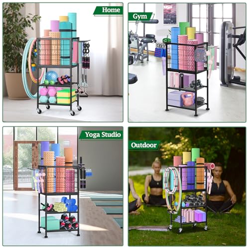 CADUKE Dumbbell Rack & Stand, Yoga Mat Storage with Hooks and Wheels, Home Gym Weight Rack for Dumbbells, Kettlebells, Yoga Mat, Yoga Block, Foam Roller and Resistance Band - Image 7