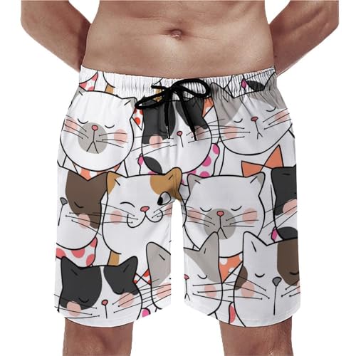 Swim trunk homme chat maillot de bain séchage rapide short de plage avec poches et cordon S