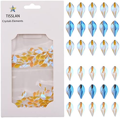 Tisslan 100pcs Aurora Flame Shape 2 Size Glass Sparkle Nail Rhinestones Iridescent Crystals for Nail Art Decoration Beauty Design Charms