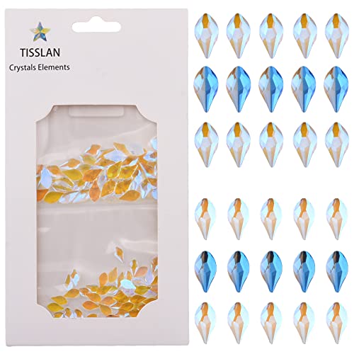 Tisslan 100Pcs Aurora Flame Shape 2 Size Glass Sparkle Nail Rhinestones Iridescent Crystals For Nail Art Decoration Beauty Design Charms #TOP3