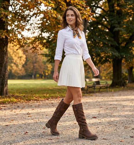 Image of GLOBALWIN Women's Chunky Low Heels Boots Knee High Boots For Women