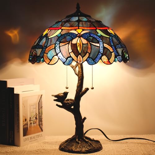 Image of 16Inch Tiffany Stained Glass Lamp Shade Replacement Only(Blue purple) | Fit For Table Lamps FLoor Lamp Ceiling Fixture Pendant Hanging Light Home Office Decoration