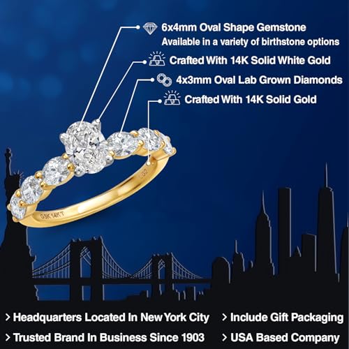 Gem Stone King 14K Two Tone Gold 6X4MM Oval Cut Gemstone Birthstone and 4X3MM Oval Lab Grown Diamond Engagement Ring For Women | Wedding Anniversary Promise Gold Ring2