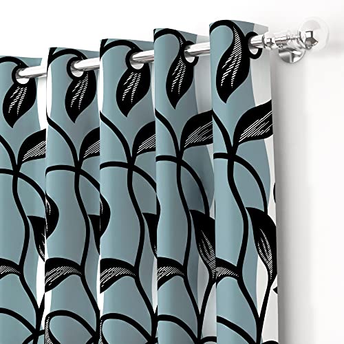 Image of Story@Home Long Door Curtains 9 Feet Set of 2 | Polyester | Leaf Design | Room Darkening Curtains | Long Door Curtains for Living Room | (118 x 215 cm, Black & White) | Perfect for Home Decor