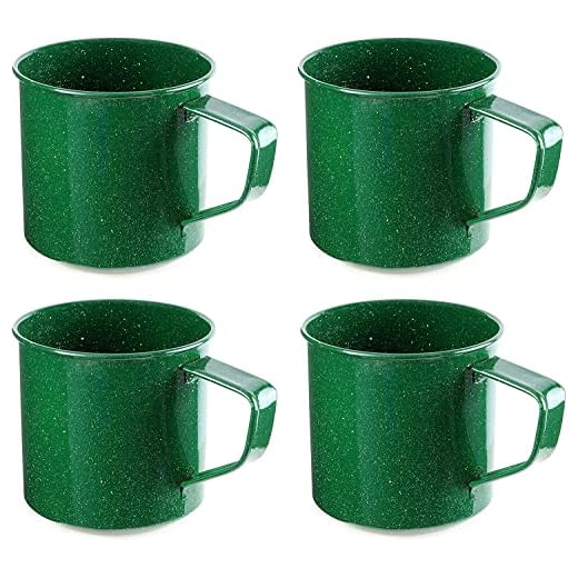 Darware Enamel Camping Coffee Mugs (Set of 4, 16oz, Green); Metal Cups for Hiking, Travel, Fishing, Picnics, and Hunting; Lightweight and Portable