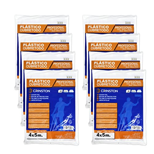 CRINSTON Plástico Cubretodo protector 4x5m - 20 m2 (PACK x8, MEDIO) Cover