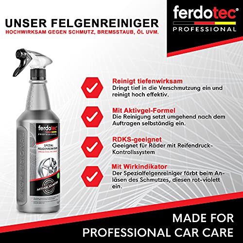 ferdotec® velgenreiniger met kleurindicator | Speciale velgenreiniger voor aluminium velgen, gelakte velgen & stalen velgen | Premium velgverzorging actieve gel zuurvrij 1000ml - Image 3