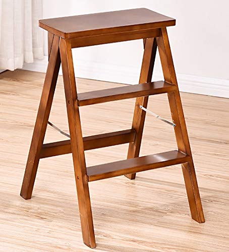 Taburete de escalera plegable de 3 pasos y sillas de madera maciza 5