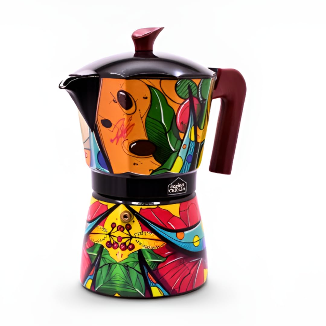 Puerto Rico Greca de Cafe Geschenkset Boricua Art by Joshua Montes Kaffeekanne Mokkakanne Café El Coqui Holzlöffel Cafetera 6 Espressotassen