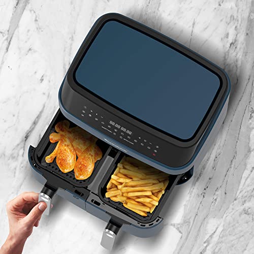 TurboTronic Doppel Heißluftfritteuse XXL, digitale Heißluft-Fritteuse, 9L (2x 4,5L Doppelkammer), 12 Programme, Airfryer, Fritteuse ohne Fett (blau) – Bild 7
