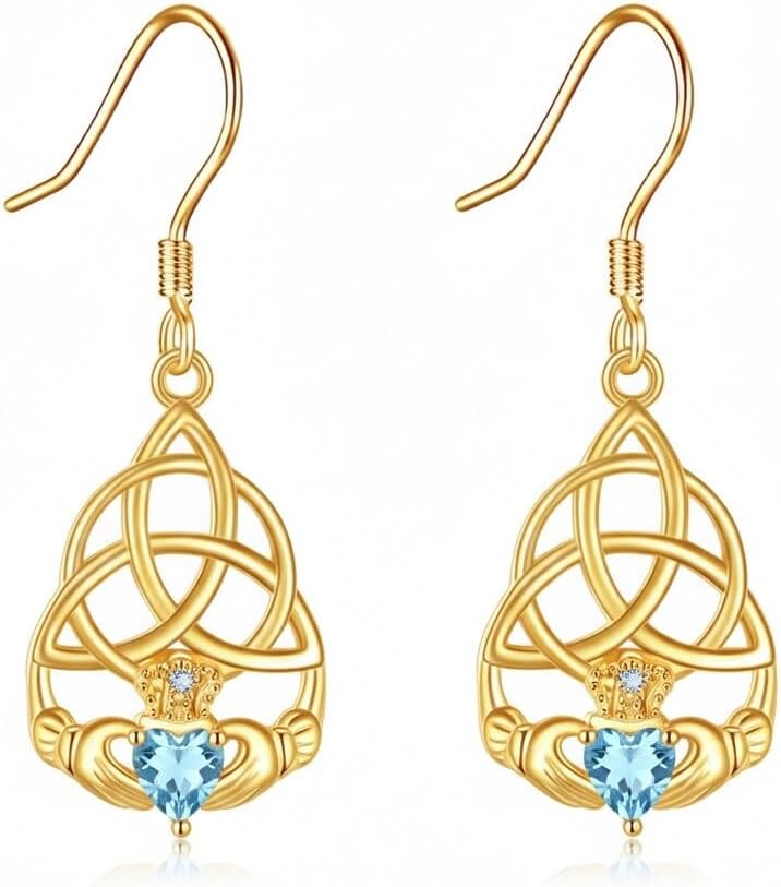 Claddagh Earrings for Women 925 Sterling Silver Celtic Knot Claddagh Dangle Earrings Irish Jewelry Gifts