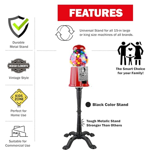 Image of Carousel Gumball Machine Stand - for KING LARGE Classic 15 inch Candy Machines | Compatible with Candery, King Carousel, Great Northern & most 15-inch Vintage candy machine - Replacement Part - Color Black